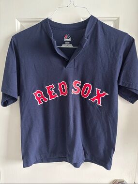 Majestic Navy Red Sox Tee with Red and White Script